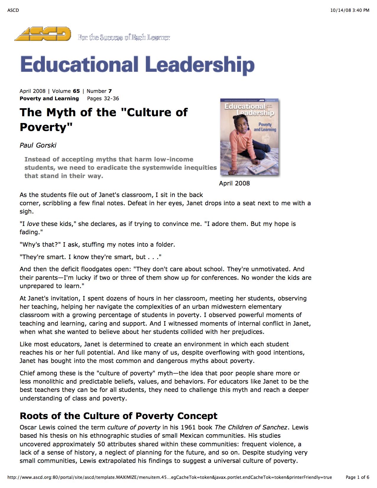 what is the culture of poverty thesis