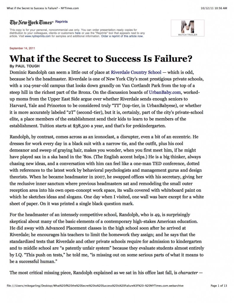 Paul Tough describes three individuals’ attempts to determine which characteristics are most important to postsecondary success and how to teach them at the grade school level.