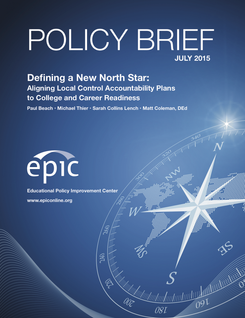 In this policy brief, EPIC recommends that college and career readiness serve as the “North Star” in California’s recently reformed accountability system. A district seeking to use its Local Control Accountability Plan (LCAP) to promote a college- and career-going culture should take the following steps:

•  Adopt, modify, or generate a consistent and shared definition of college and career readiness.
•  Evaluate the current LCAP for alignment to that definition.
•  Revise the LCAP to align with college and career readiness as its new North Star.

By following these steps, district leaders will help ensure that the goals and actions outlined in their LCAP describe a coherent system instead of a collection of eight competing priorities.