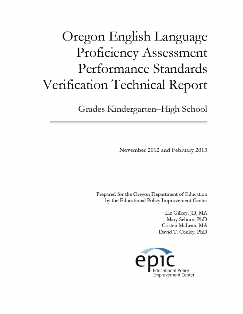 Oregon English Language Proficiency Assessment Performance Standards Verification Technical Report Cover Page