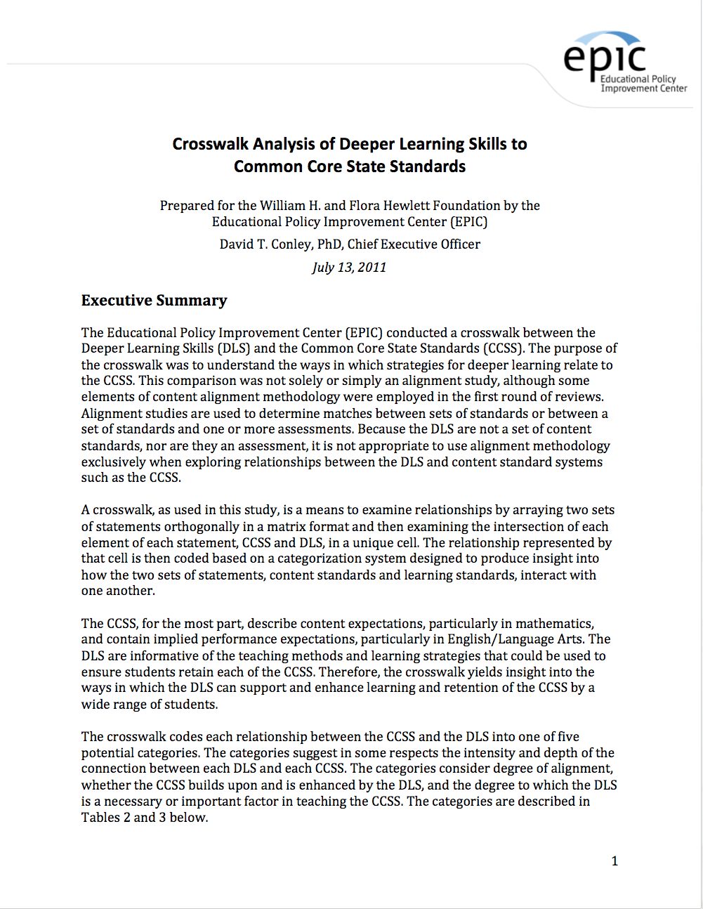 Crosswalk Analysis of Deeper Learning Skills Inflexion