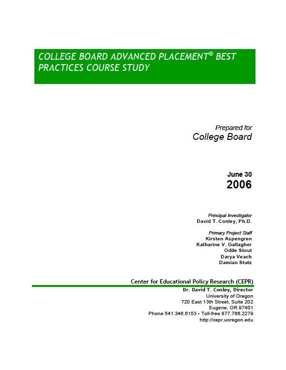College Board AP Best Practices Course Study 2006 Report Cover
