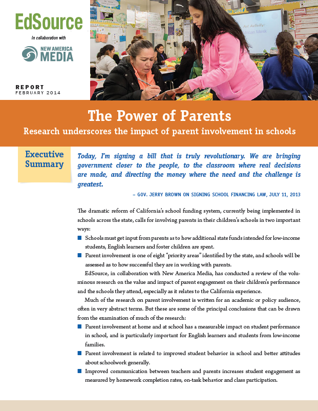EdSource describes the role of community engagement in California’s Local Control Funding Formula and clearly outlines the benefits, barriers, and best practices of family engagement.