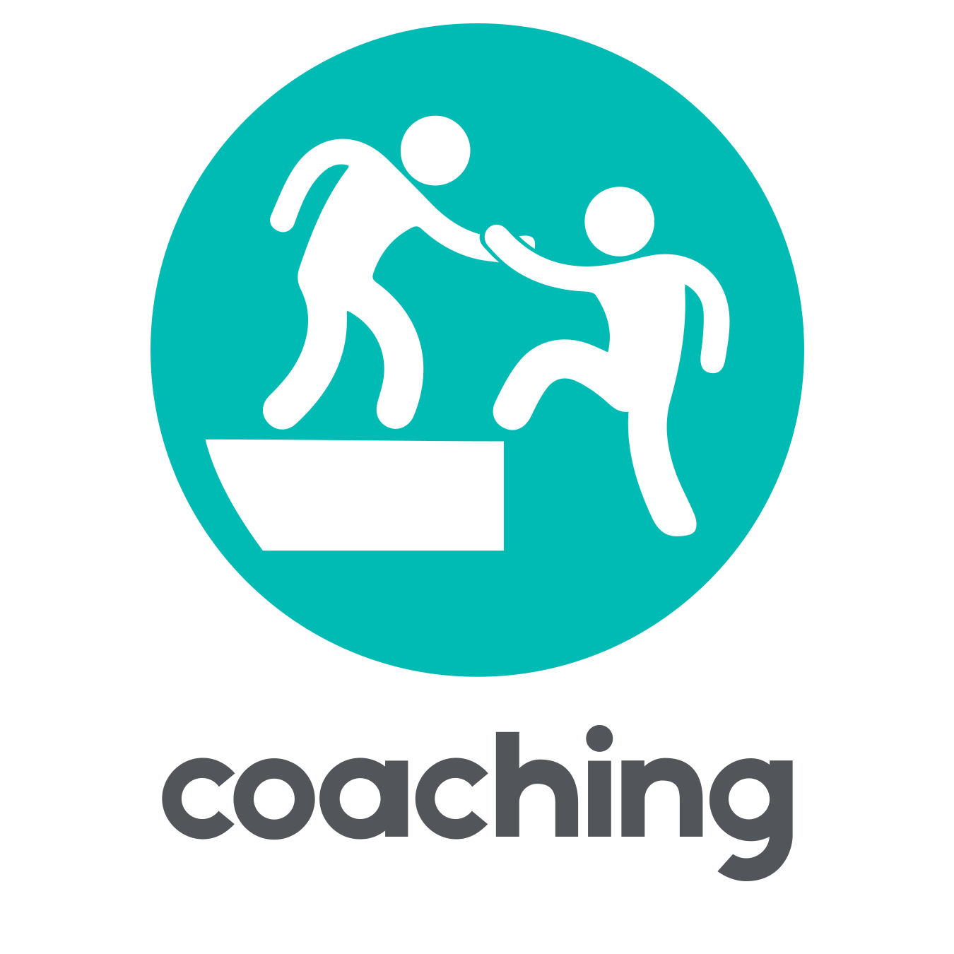 Coaching (a figure helping another figure climb up a ledge)